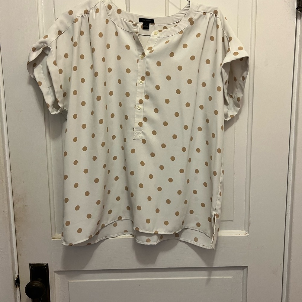 Ann Taylor Cream Boxy Blouse with Cuffed Sleeves